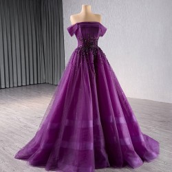 Off Shoulder Purple Evening Dresses Strapless Elegant 2024 For Women Party Long Prom Vestido De Fiesta