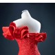 Off Shoulder Red Mermaid Prom Dresses Lace Appliques Formal Party Evening Dress