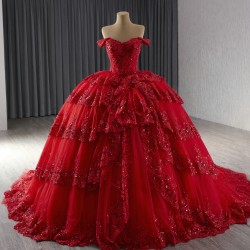 Off Shoulder Red Quinceanera Dress 2024 Corset Lace Appliques Evening Dress Sweetheart Neck Vestidos De Noche