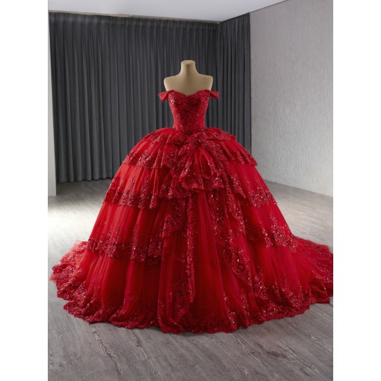 Off Shoulder Red Quinceanera Dress 2024 Corset Lace Appliques Evening Dress Sweetheart Neck Vestidos De Noche