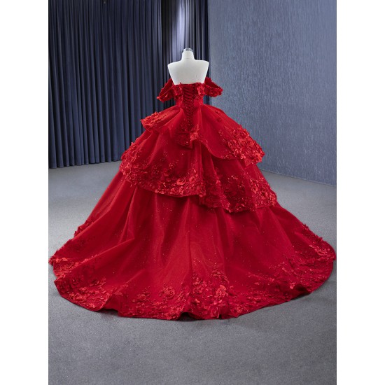 Off Shoulder Red Quinceanera Dresses Tiered Vestidos De 15 Anos Women Sweet 15 Dress Party Cocktail Gown