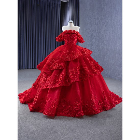 Off Shoulder Red Quinceanera Dresses Tiered Vestidos De 15 Anos Women Sweet 15 Dress Party Cocktail Gown