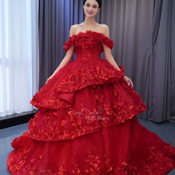 Off Shoulder Red Quinceanera Dresses Tiered Vestidos De 15 Anos Women Sweet 15 Dress Party Cocktail Gown