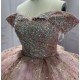 Off Shoulder Rose Gold Quinceanera Dresses Strapless Sequin Lace Up Vestidos De Baile Custom Made