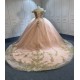 Off Shoulder Rose Gold Quinceanera Dresses for Girls Appliques Floor Length Tulle Vestido De 15 Anos Customised