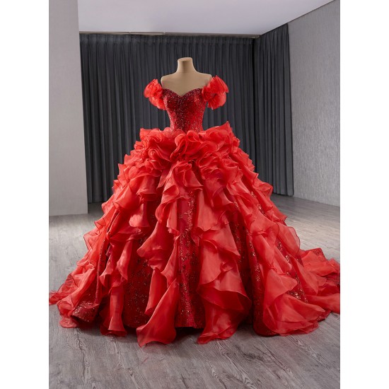 Off Shoulder Ruffled Quinceanera Dress Cocktail Dresses Crystal Vestidos De Baile Sweetheart Neck Party Dress