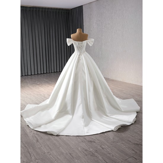 Off Shoulder Satin Wedding Dress Sweetheart Neck Bridal Gown Tiered Princess Bride Gown Vestido De Noiva