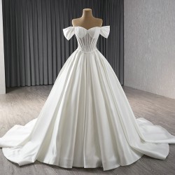 Off Shoulder Satin Wedding Dress Sweetheart Neck Bridal Gown Tiered Princess Bride Gown Vestido De Noiva