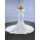 Off Shoulder Satin Wedding Dress for Bride V Neck Backless Pearl Bridal Gowns Vestido de novia 2024