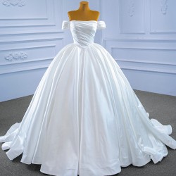 Off Shoulder Satin White Wedding Dress For Woman Strapless Bride Gown Long Backless Vestido De Noival