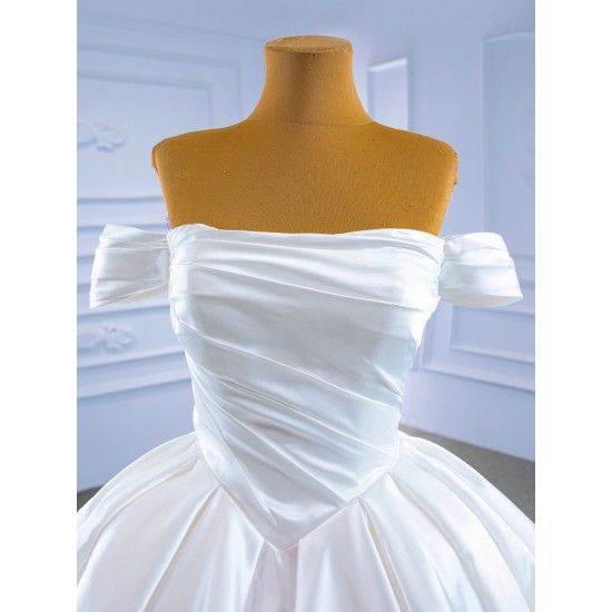 Off Shoulder Satin White Wedding Dress For Woman Strapless Bride Gown Long Backless Vestido De Noival