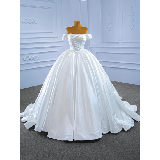 Off Shoulder Satin White Wedding Dress For Woman Strapless Bride Gown Long Backless Vestido De Noival