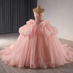 Off Shoulder Sweet 15 Pink Quinceanera Dress 2024 Corset Sparkle Tulle Strapless Prom Dresses