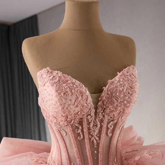 Off Shoulder Sweet 15 Pink Quinceanera Dress 2024 Corset Sparkle Tulle Strapless Prom Dresses