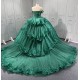 Off The Shoulder Green Quinceanera Dresses Ball Gown Tulle Appliques Tiered Vestidos De XV Anos