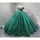 Off The Shoulder Green Quinceanera Dresses Ball Gown Tulle Appliques Tiered Vestidos De XV Anos