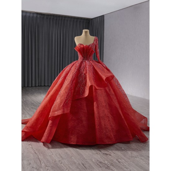 One Shoulder Ball Gown Red Quinceanera Dress Sweetheart Prom Dress Formal Gown Sweet 16 Party Dresses