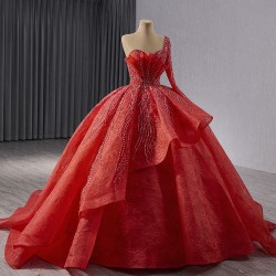 One Shoulder Ball Gown Red Quinceanera Dress Sweetheart Prom Dress Formal Gown Sweet 16 Party Dresses