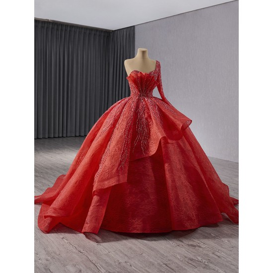 One Shoulder Ball Gown Red Quinceanera Dress Sweetheart Prom Dress Formal Gown Sweet 16 Party Dresses