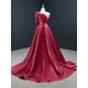 One Shoulder Burgundy Prom Party Dresses For Women Satin Long Formal Special Occasion Evening Dress