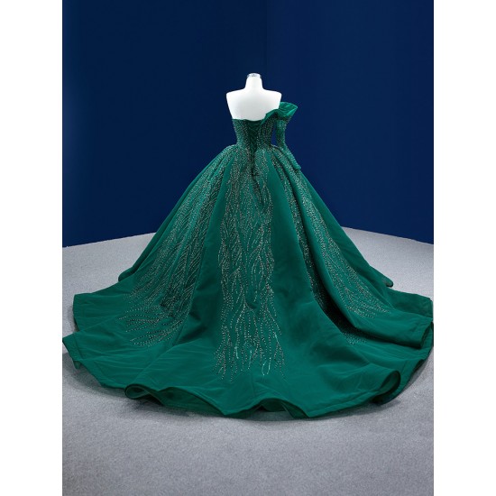 One Shoulder Emerald Green Quinceanera Dresses Ball Gown Floor Length Vestidos De 15 Anos