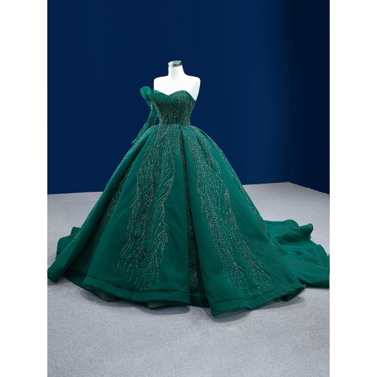 One Shoulder Emerald Green Quinceanera Dresses Ball Gown Floor Length Vestidos De 15 Anos