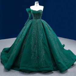 One Shoulder Emerald Green Quinceanera Dresses Ball Gown Floor Length Vestidos De 15 Anos