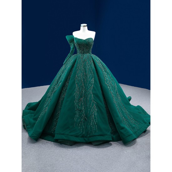 One Shoulder Emerald Green Quinceanera Dresses Ball Gown Floor Length Vestidos De 15 Anos