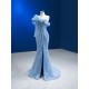 One Shoulder Sky Blue Prom Dresses For Women Sequin Formal Evening Gowns Special Party Dress