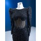 Pearl Black Mermaid Prom Dresses Long Sleeve Women Formal Evening Gowns Special Occasion Party Dress