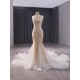 Pearl Champagne Evening Dress Sleeveless Appliques Girl Women Dress Dubai Kaftan Saudi Arabic Prom Gowns