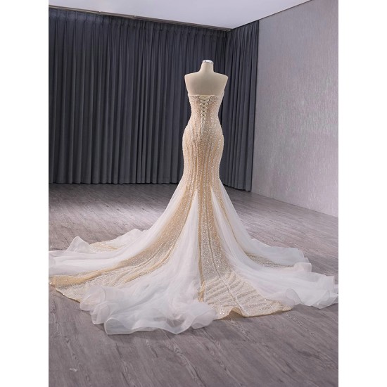 Pearl Champagne Evening Dress Sleeveless Appliques Girl Women Dress Dubai Kaftan Saudi Arabic Prom Gowns