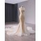 Pearl Champagne Evening Dress Sleeveless Appliques Girl Women Dress Dubai Kaftan Saudi Arabic Prom Gowns