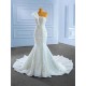 Pearl Mermaid Wedding Dress Sleeveless Backless Bridal Gown Floor Length 2024