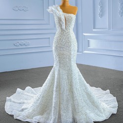 Pearl Mermaid Wedding Dress Sleeveless Backless Bridal Gown Floor Length 2024