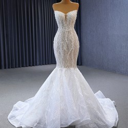 Pearl Mermaid Wedding Dress Sleeveless Bridal Gown Sweetheart Neck Vestidos De Novia Modernos