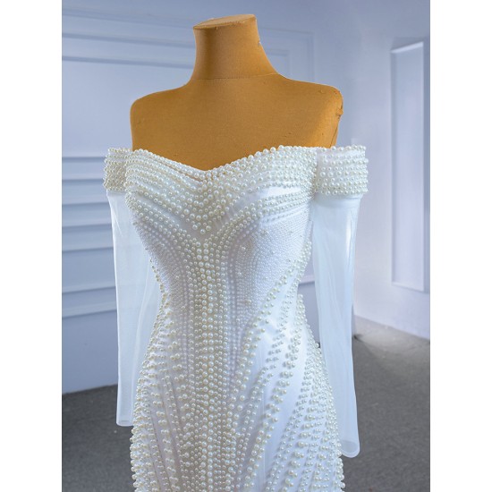 Pearl White Wedding Dress Long Sleeve Bridal Gown Mermaid Elegant Vestido De Noiva