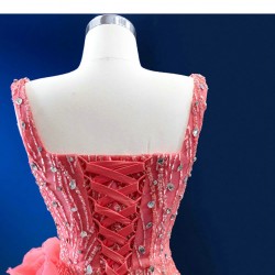 Pink Punch Color Formal Prom Dresses Square Collar Party Gowns Evening Dress Customized