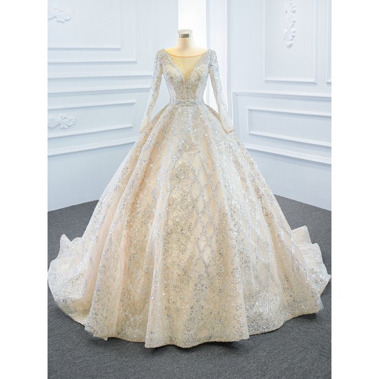 Plus Size Ball Gown Wedding Dresses Women Sequin Long Sleeves Bridal Gown Vestidos De Novia New