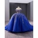 Princess 3D Flowers Blue Quinceanera Dress Appliques Lace Ball Gown Birthday Off Shoulder Sweet 16 Gowns Vestidos De 15 XV Anos