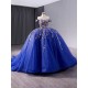 Princess 3D Flowers Blue Quinceanera Dress Appliques Lace Ball Gown Birthday Off Shoulder Sweet 16 Gowns Vestidos De 15 XV Anos