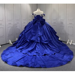 Princess 3D Flowers Blue Quinceanera Dresses Tulle Sweetheart Neck Off the Shoulder Vestido De 15 Customised With Bow