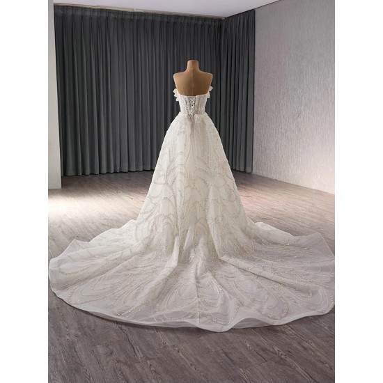 Princess Arabic Two In One Wedding Dress Sleeveless Sweetheart Backless Shiny Sequin Bridal Gown