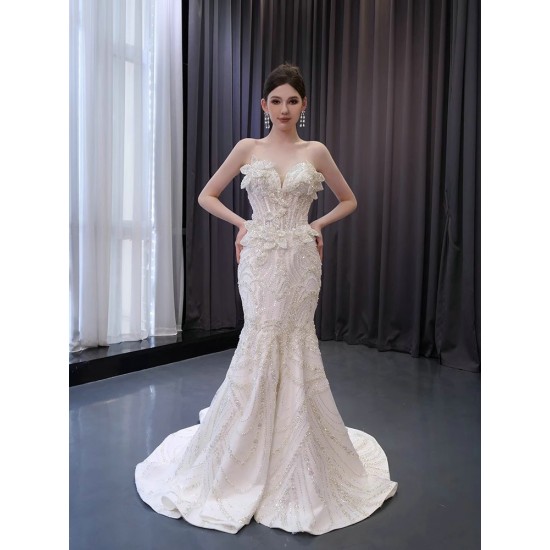 Princess Arabic Two In One Wedding Dress Sleeveless Sweetheart Backless Shiny Sequin Bridal Gown