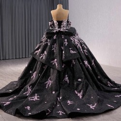 Princess Ball Gown Black Quinceanera Dress Pink Appliques Sweet 16 Dress Detachable Sleeve Birthday Vestidos De 15 Anos