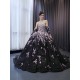 Princess Ball Gown Black Quinceanera Dress Pink Appliques Sweet 16 Dress Detachable Sleeve Birthday Vestidos De 15 Anos