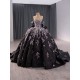 Princess Ball Gown Black Quinceanera Dress Pink Appliques Sweet 16 Dress Detachable Sleeve Birthday Vestidos De 15 Anos