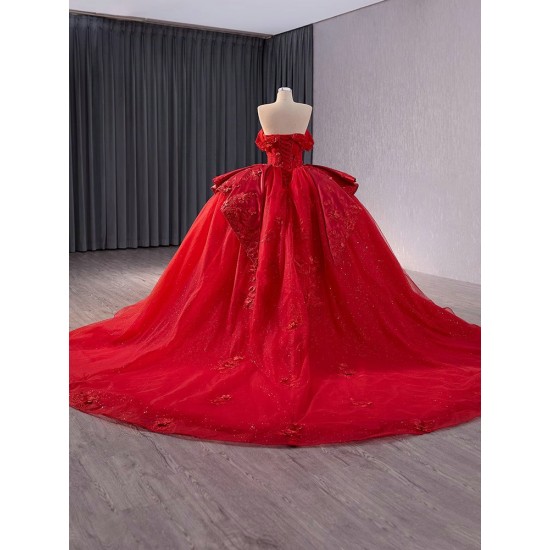 Princess Ball Gown Red Quinceanera Dress Appliques Lace Sleeveless Sweet 16 Birthday Vestidos De 15 Anos