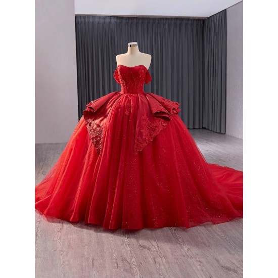 Princess Ball Gown Red Quinceanera Dress Appliques Lace Sleeveless Sweet 16 Birthday Vestidos De 15 Anos