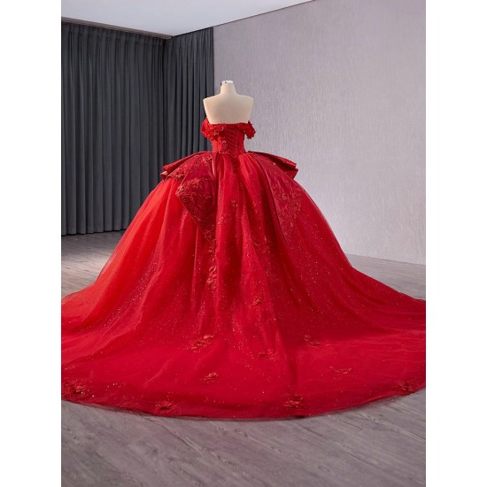 Princess Ball Gown Red Quinceanera Dress Appliques Lace Sleeveless Sweet 16 Birthday Vestidos De 15 Anos